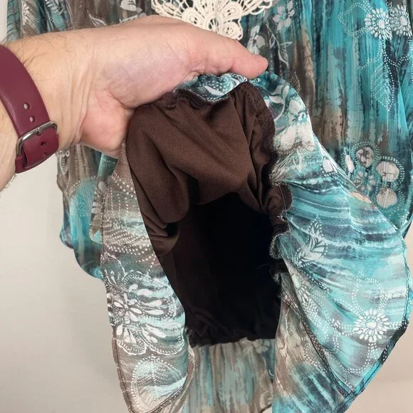 Vintage Boho Lace Trim Top Womens 18 20 Peplum Floral Feminine Flutter Sleeve - Picture 5 of 16